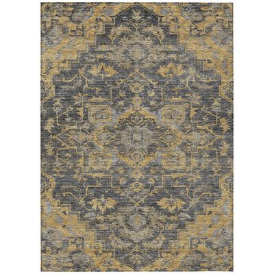9' X 12' Gray Charcoal And Silver Oriental Washable Indoor Outdoor Area Rug