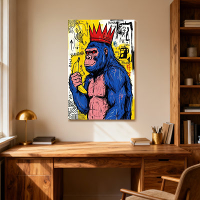 Animals Blue Ape Wears Crown Holds Banana