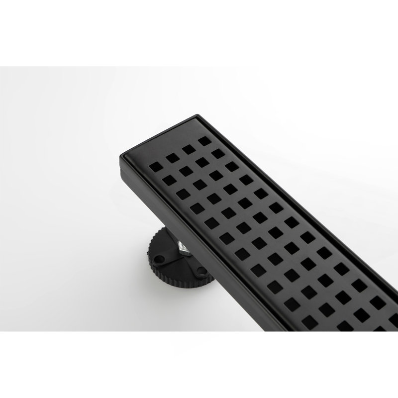 Drain de douche linéaire de 28 pouces avec grille quadrato amovible, drain de douche en acier inoxydable 304, crépine et pieds de nivellement inclus, bride