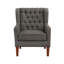 Fauteuil à oreilles classique avec dossier capitonné, revêtement gris foncé et pieds en bois massif-134542007