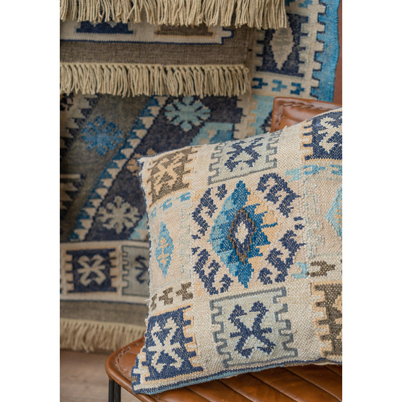 Adalayah Indoor / Outdoor Geometric Blue Square Throw Cushion Cover