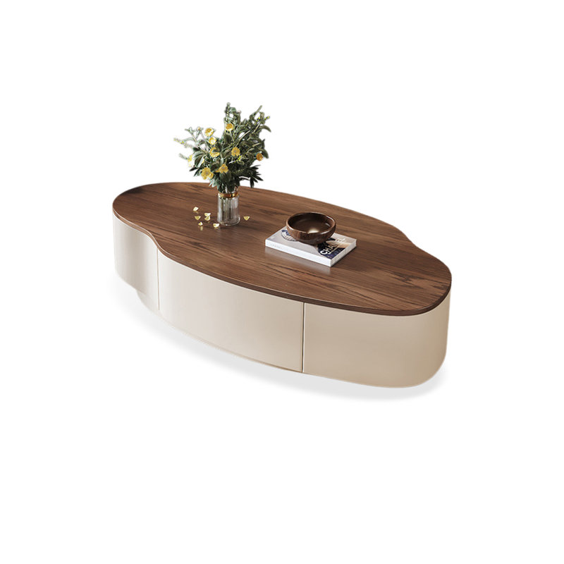 Table basse beige en bois manufacturé, Noyer / beige