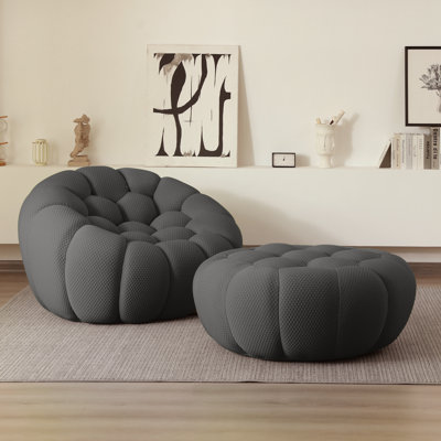 Cenie 48.43" Upholstered Club Accent Chair With Compression Ottoman, No Assembly Required