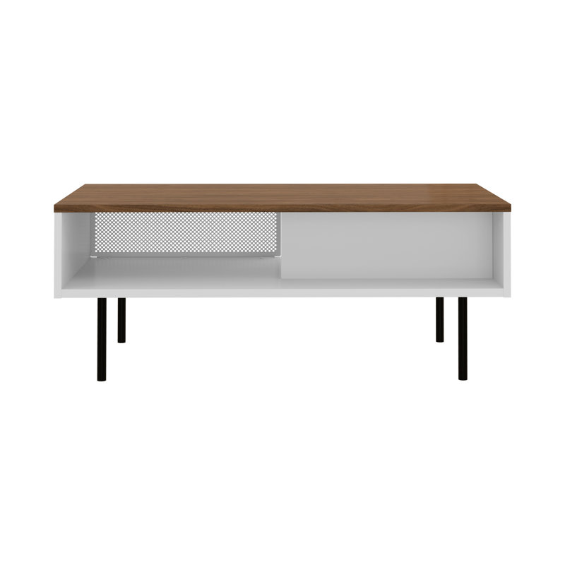 Anajia Four Leg Coffee Table with Storage, Walnut Top/White Base