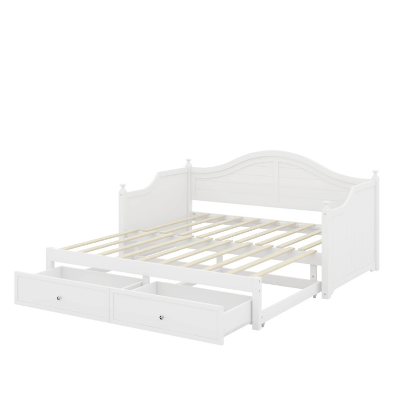Lit de jour simple en bois allongé avec tiroirs de rangement, canapé-lit en bois pour le salon, Blanc