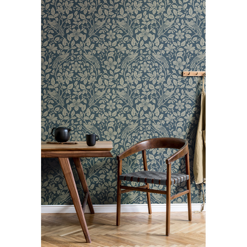 Manjeet Bird Vine Wallpaper, Blue