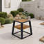 Table d'appoint d'extérieur moderne à deux niveaux en bois d'acacia avec structure en fer et tablette de rangement pour terrasse ou balcon-1981019940