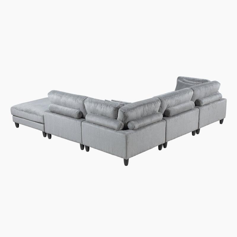 Canapé modulaire 5 pièces 120 po avec repose-pieds, coussins réversibles et revêtement en velours côtelé Loowit