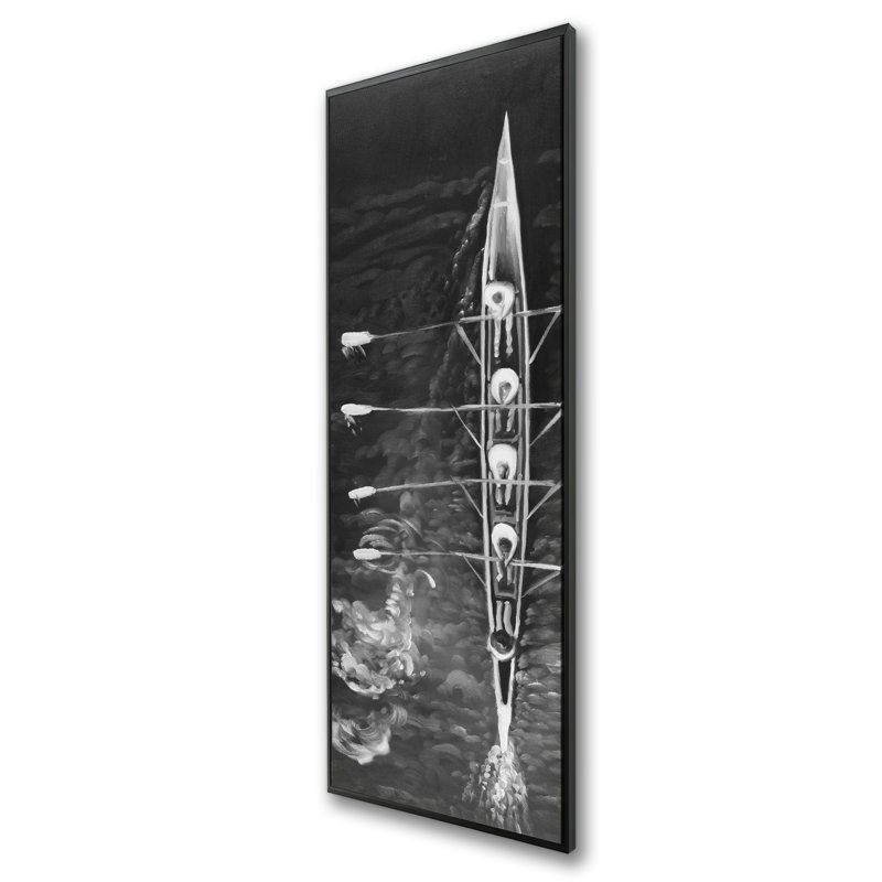 Art sur toile de bateau à rames | Sports et jeux, décor en noir et blanc, H 49,25 po x l 17,25 po