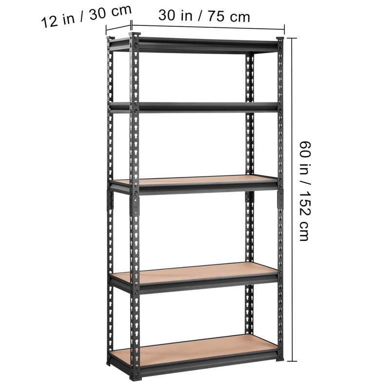 Étagère de rangement réglable à 5 niveaux en métal noir capacité de 2000 lb pour le garage de cuisine L 30 po x l 12 po H 60 po
