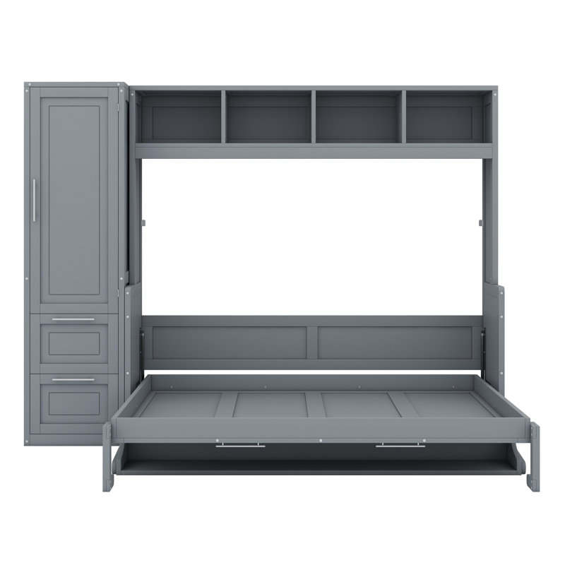 Lit escamotable Murphy avec placard et tiroirs, Gris