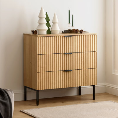 Fluted 3 Drawer Dresser With Metal Legs