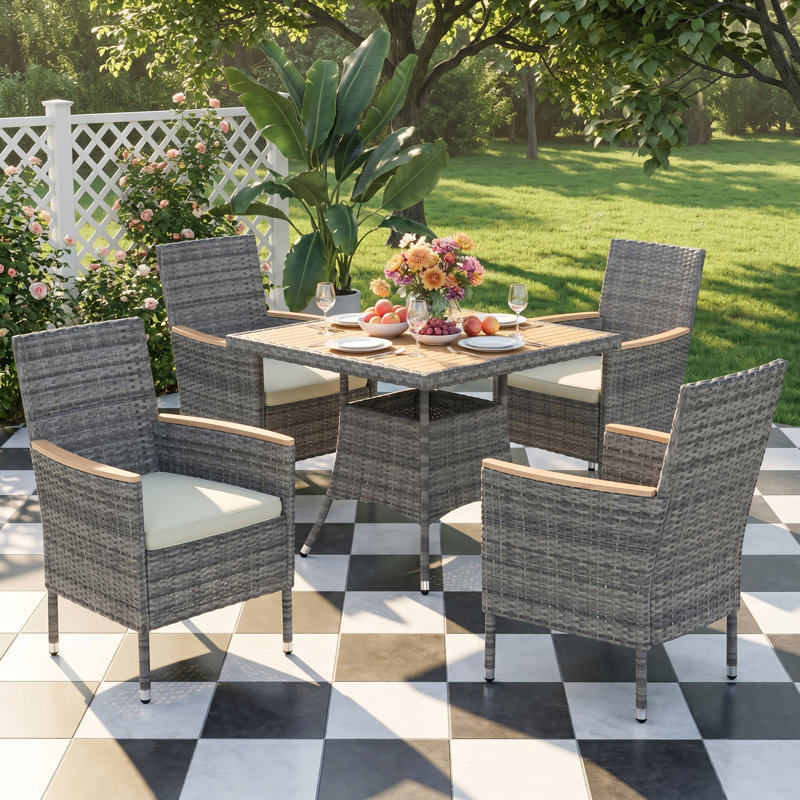 4 - Person Square Outdoor Dining Set With Cushions, Gray