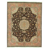 Hand Knotted Wool Area Rug in Black And Beige