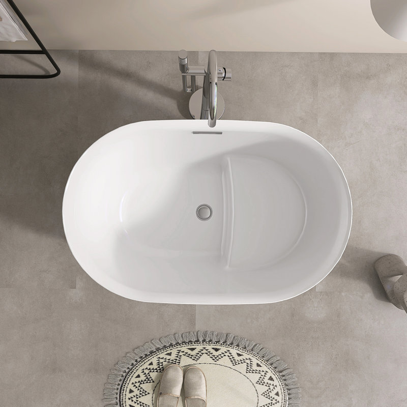 43'' Freestanding Soaking Acrylic Bathtub With Seat