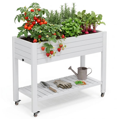 Raised Garden Bed with Shelf & Wheels – Weatherproof Resin Elevated Planter with 4 Swivel Casters