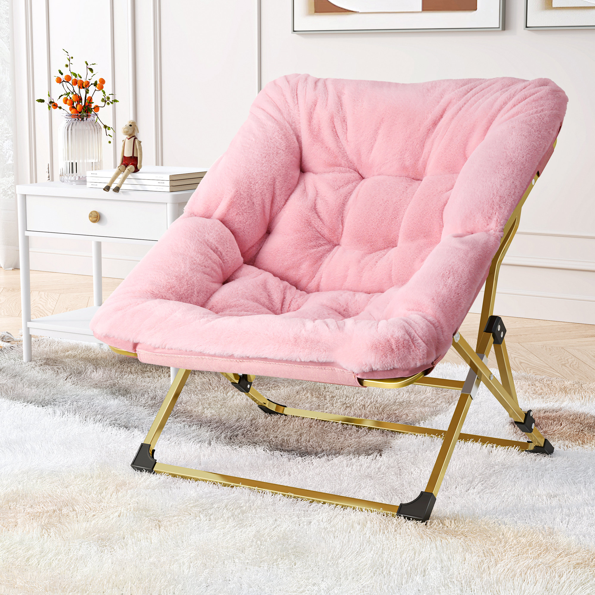 Pink faux fur online saucer chair