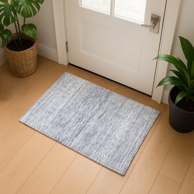 Premium Machine Washable Mayfield AMF2150 Striped Rug, Rectangle 1'8" x 2'6", Sky