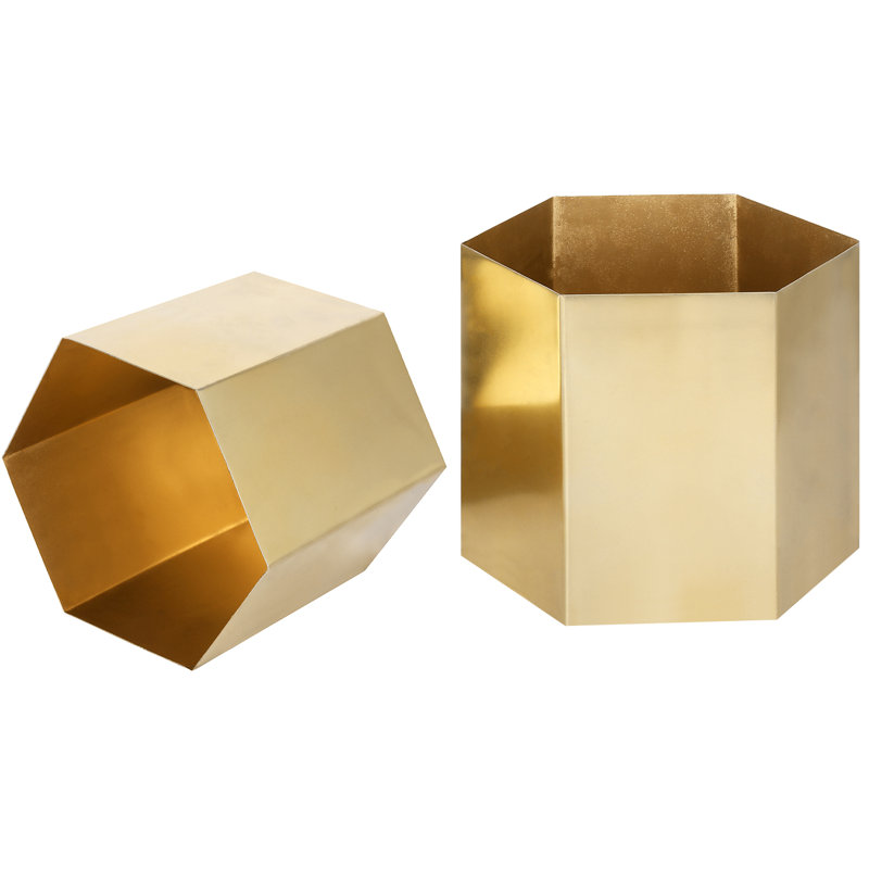 Demetrious Metal Pot Planter, Brass Tone