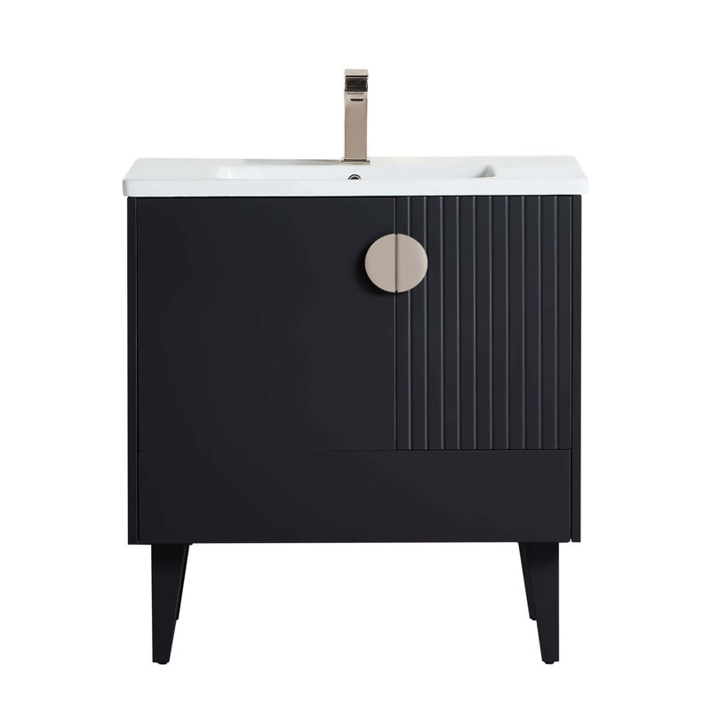 Ensemble de meuble-lavabo simple 30 po Saimah, Noir, Nickel satiné