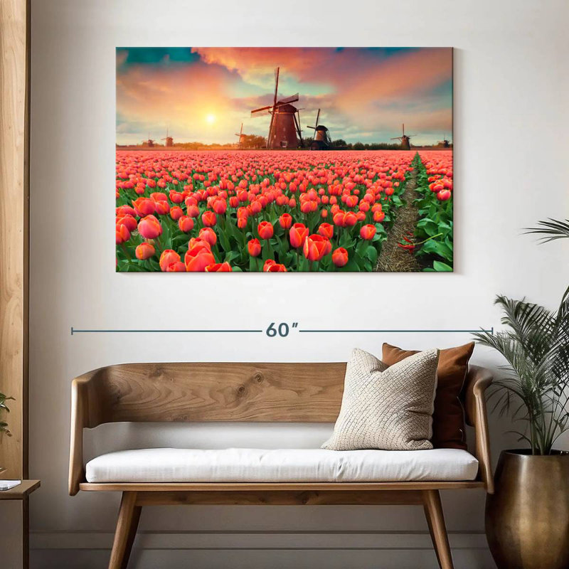 Harnek Dutch Windmill Spring Tulips, 32" H x 48" W
