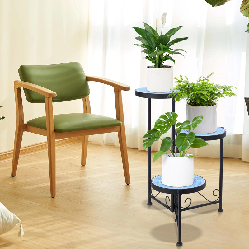 Étagère d'angle pliable pour porte-plantes d'intérieur et de mosaïque, 3 niveaux, (bleu), Bleu