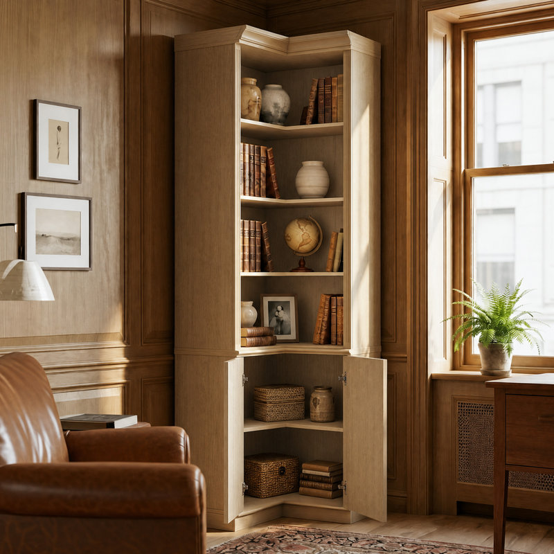 97.6'' H Corner Bookcase With Storage Cabinet
