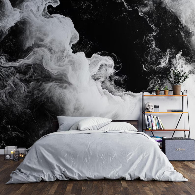 Tourbillon de fumée abstrait en monochrome, L 108 po x l 96 po