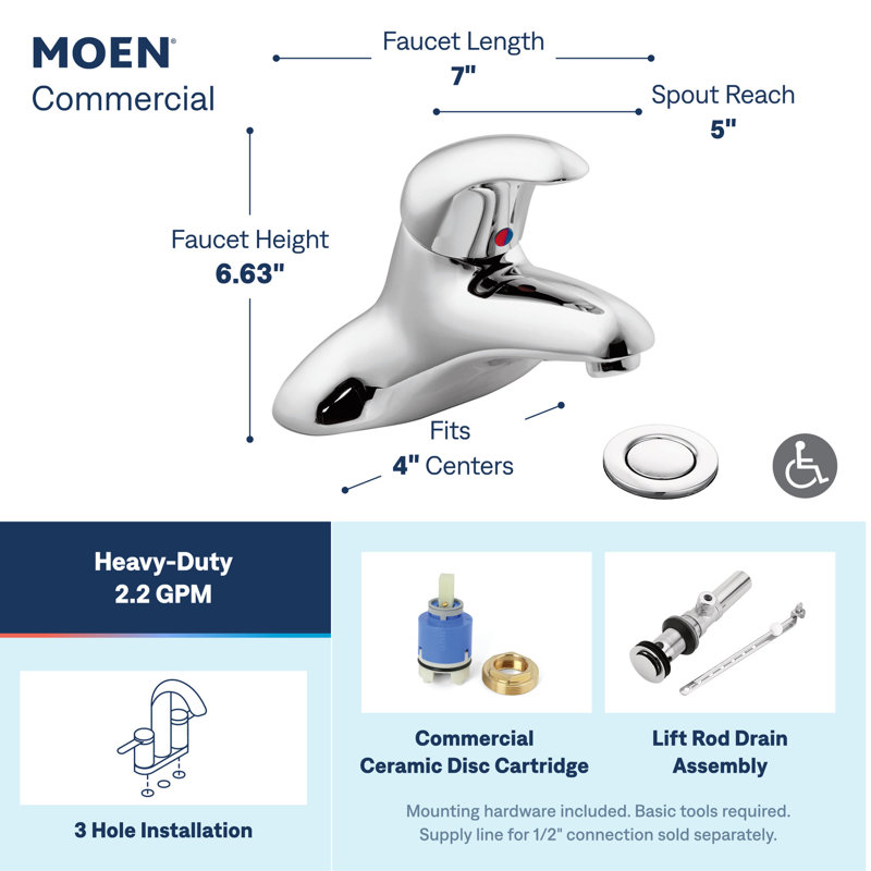 M-Dura Centerset Bathroom Faucet, Chrome