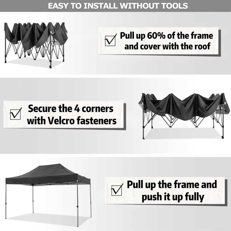 3x3m Steel Canopy, Black