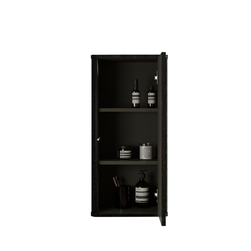 Armoire de salle de bain flottante en chêne noir avec rayures élégantes et rangement en chêne avec motifs rayés, Noir