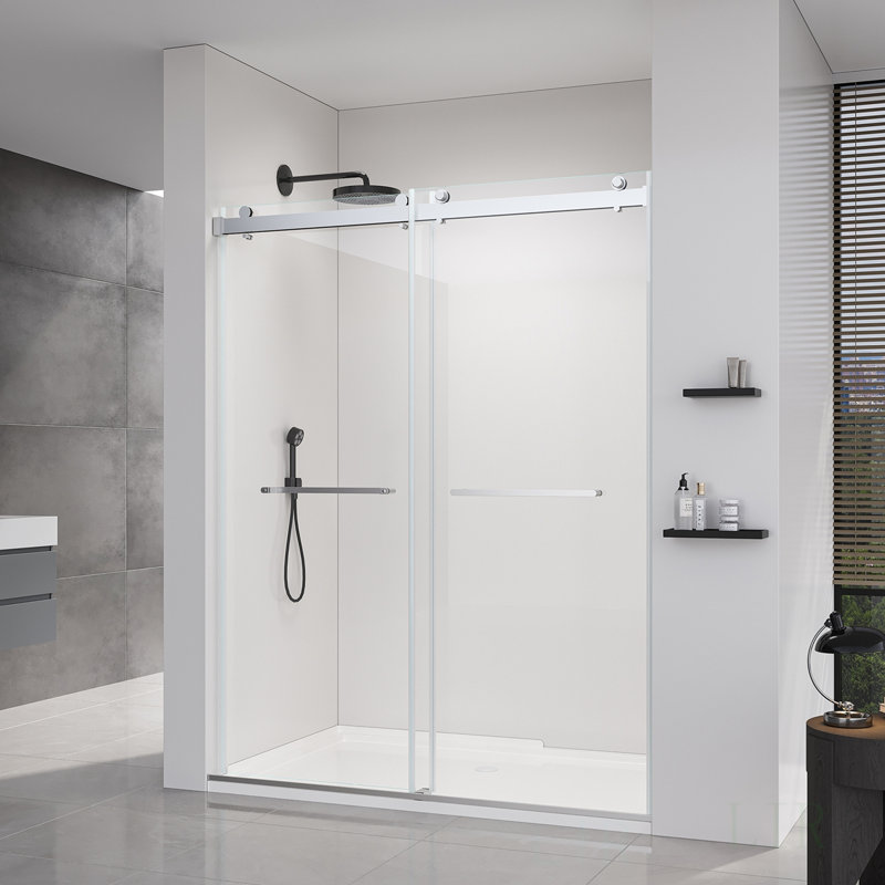 56-60*76 INCH Double Sliding Frameless Shower Door With Soft-Close, 8Mm Tempered Glass, And Easy-Cleaning Coating, Shower Door