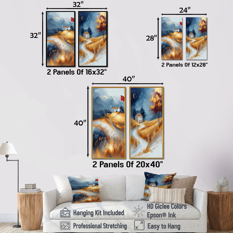 Paysage anatolien en Turquie I - ensemble d'art mural Turquie 2 pièces, H 28 po x l 24 po, Toile tendue