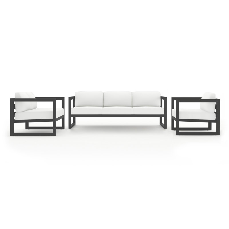 Avion 3 Piece Sofa Loveseat Set, Slate, Canvas Natural Sunbrella® Canvas