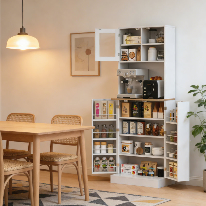 Armoire à micro-ondes avec tablettes réglables, grand garde-manger et huche de cuisine