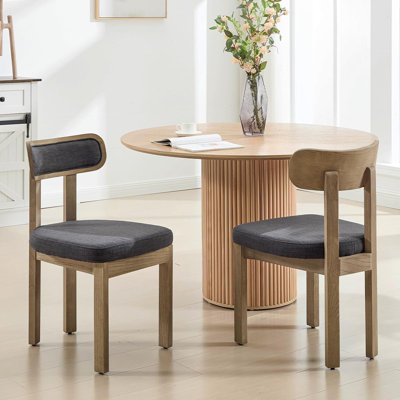 Farmhouse Dining Chairs Set Of 2 With Upholstered Curved Backrest & Solid Wood Legs