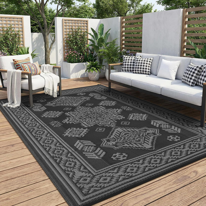 9 po x 18 po Tapis d'extérieur imperméable à l'eau pour l'extérieur, Black, Runner 9' x 18'