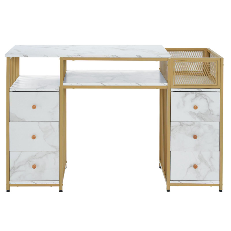 Modern Vanity Makeup Desk, Nail Desk with Drawers and Metal Frame