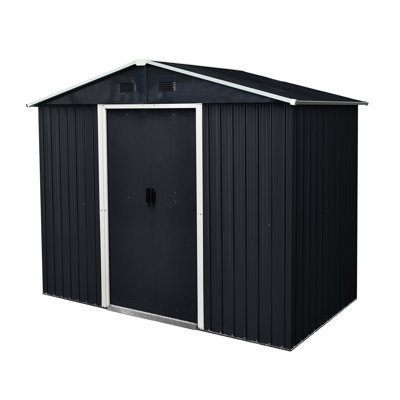 8ft X 4ft Metal Storage Unit With Design, Black And White Shed For Outdoor Sports Equipment Storage, Sliding Door