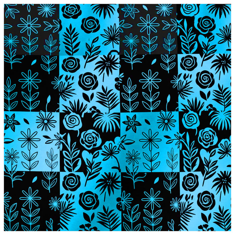 Blue Black Floral Pattern Double Sided Throw Pillows, 16 x 16 inches