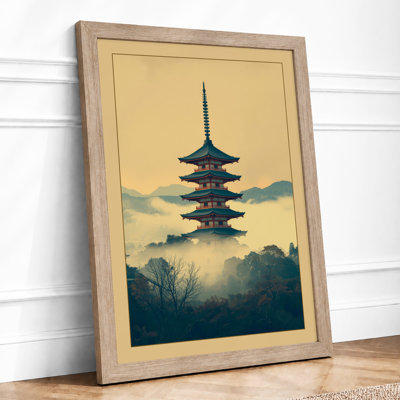Pagoda in Mist Japandi - Framed Print