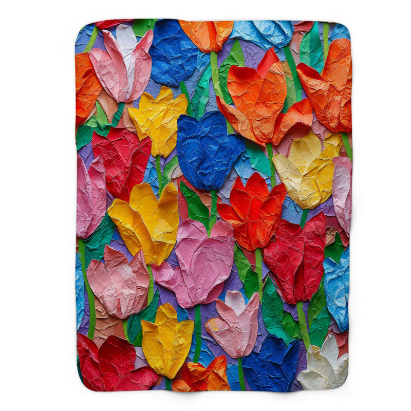Prismatic Paper Blooms - 1 Piece Premium Sherpa Bl Throw Blanket, 60" W x 80" L
