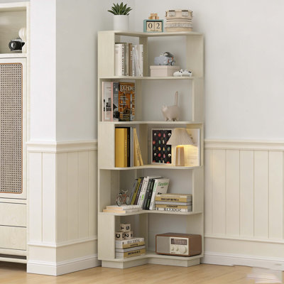 6 Tier Freestanding L-Shaped Corner Bookshelf For Living Room, Bedroom, Wooden Bookcase with anti-drop panle and anti tipping device, Display shelf Open storage rack Organizer for Home Office White