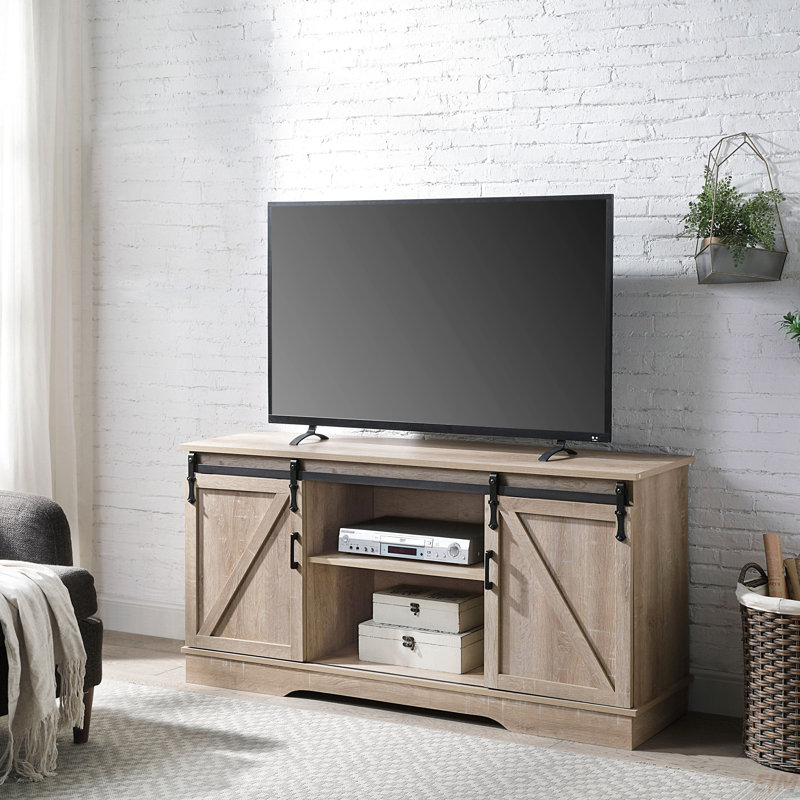 Meuble télé en chêne avec 2 portes de grange coulissantes