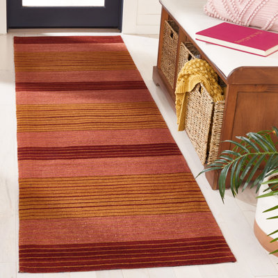 Cruz Hand Loomed Wool/Cotton Striped Rug in Orange