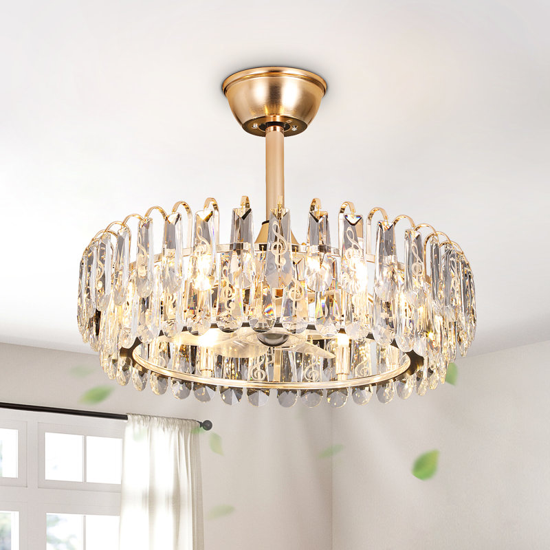 Ventilateur de plafond 19,7 po en cristal avec cage réversible à distance G9 - doré