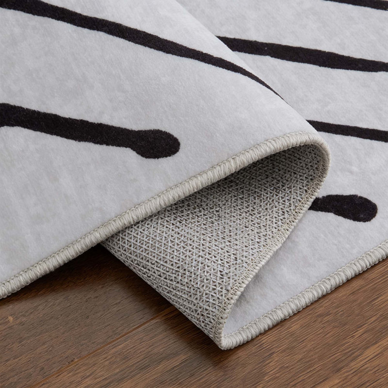 Tapis lavable moderne en polyester avec envers antidérapant, Blanc cassé, 10 x 13 pi