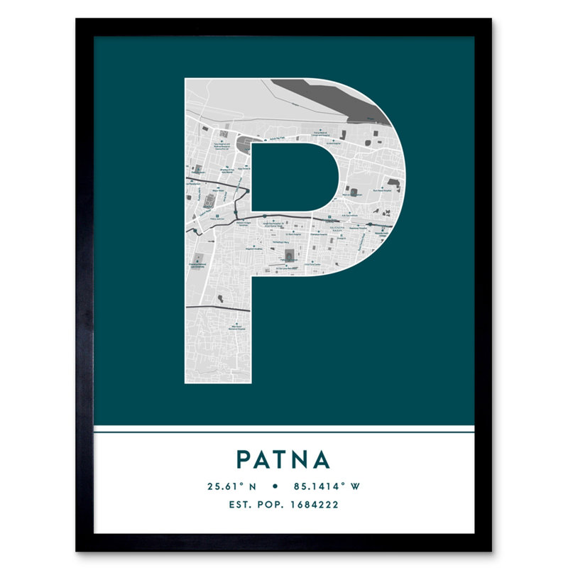 Patna India City Map Teal - Single Picture Frame Typography