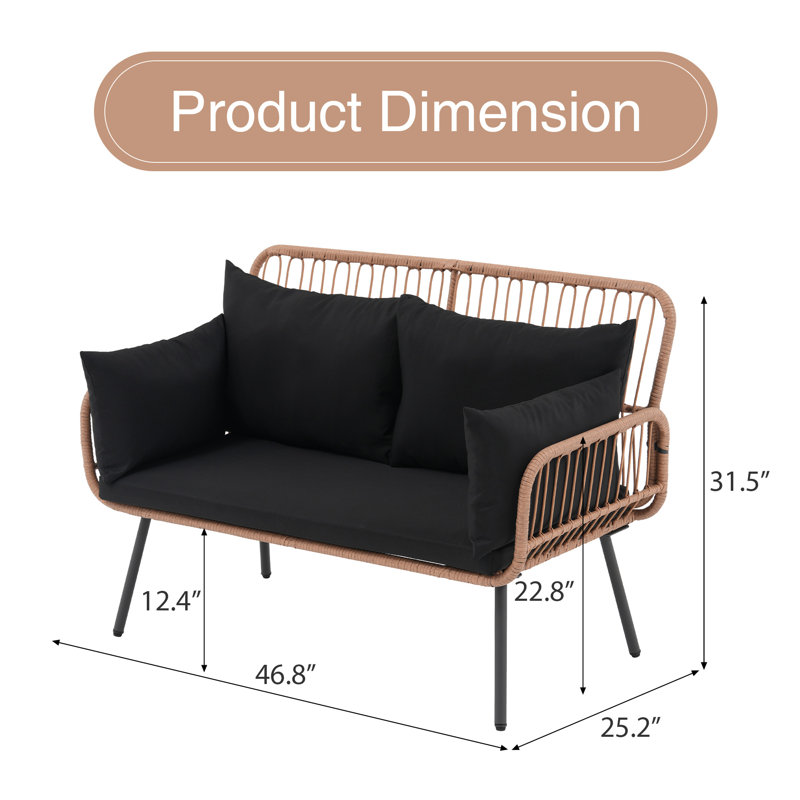 Outdoor Rattan Loveseat, Black 