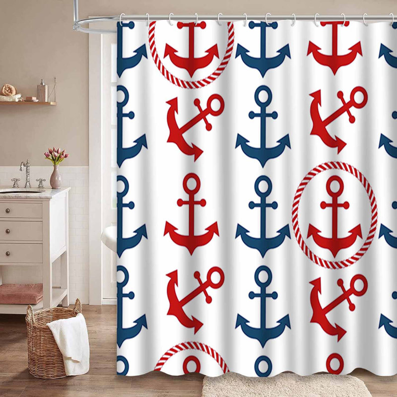 Rideau de douche imperméable à motif nautique avec 12 crochets, L 72 po x l 72 po